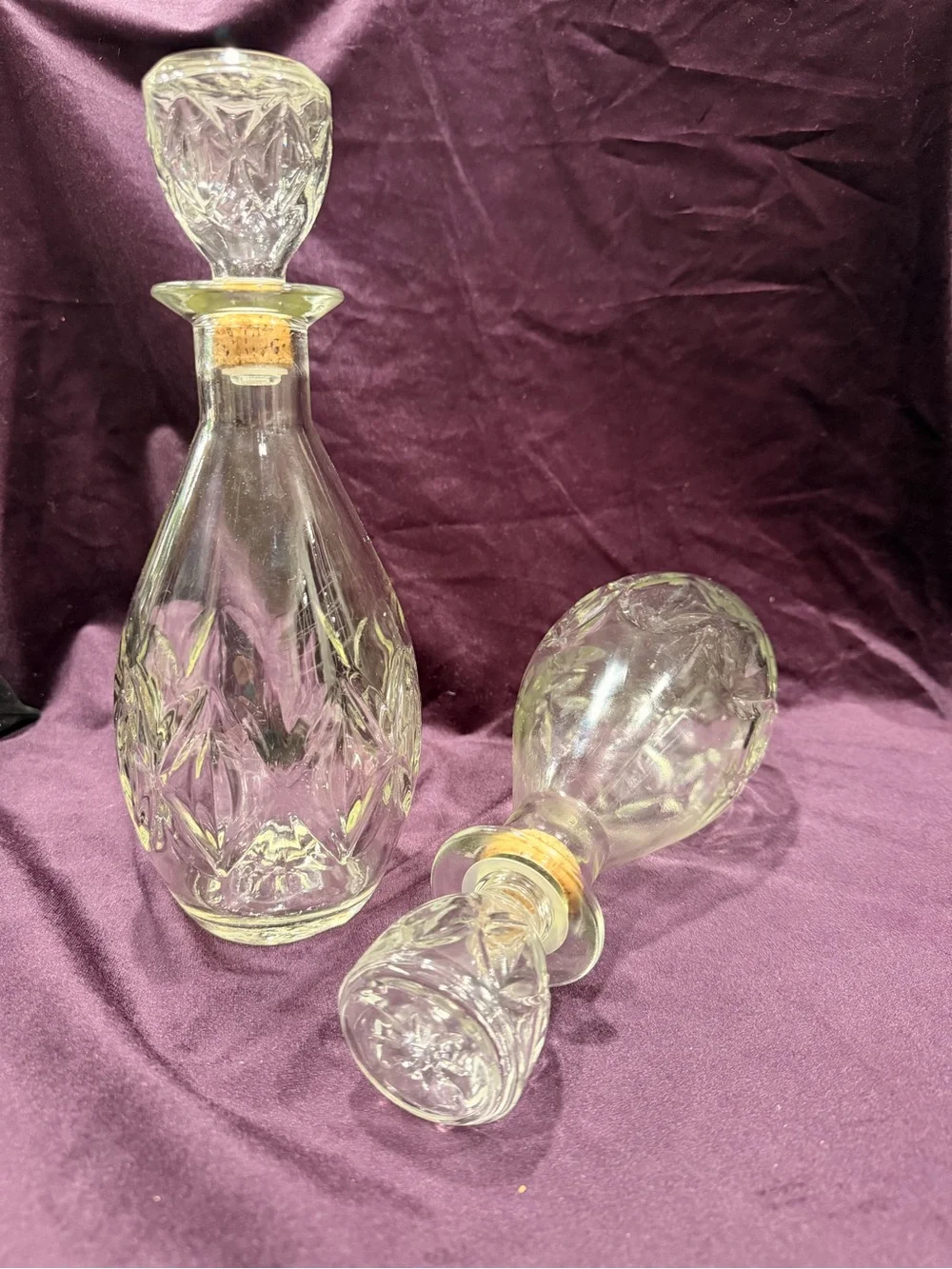 Vintage Owens-Illinois Diamond Cut Glass Decanter Pair